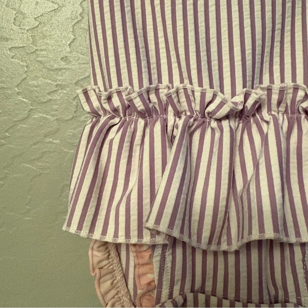 ⭐️Ruffle Butts purple white and pink peplum short sleeve swimsuit 3-6 months